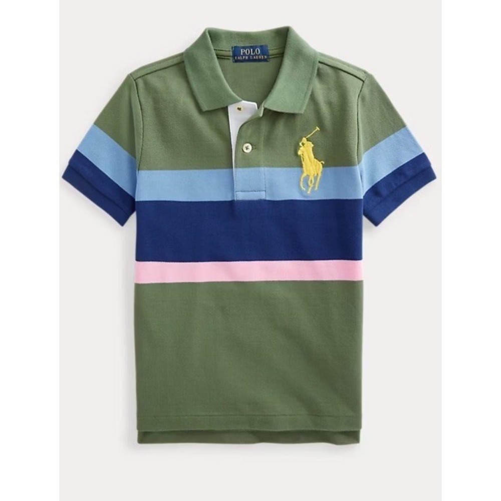 Polo Ralph Lauren Big‎ Pony Striped Mesh Polo Big Kids Boys 5 Green Blue Preppy